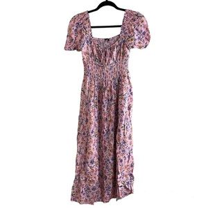 VIAARAHS CottageCore Style Floral Print Pink MIDI Dress Size Small